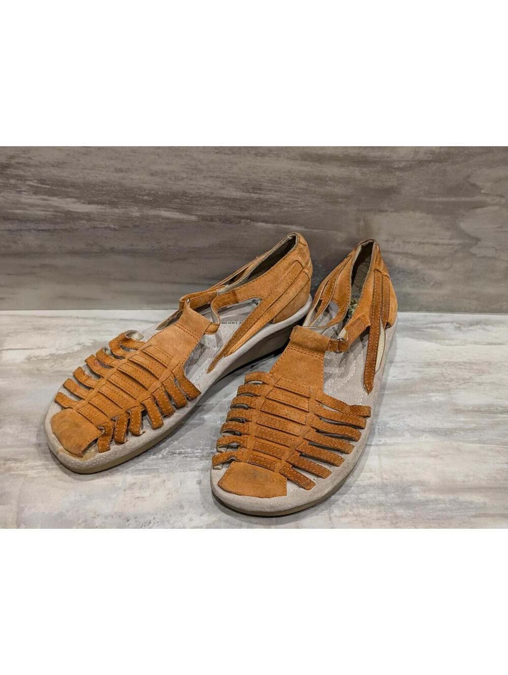 Earth Spirit Tan Leather Woven Sandal Flats Sz 10
